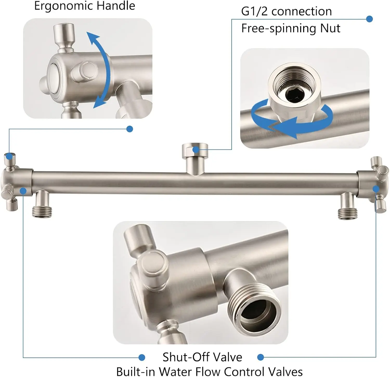 Double Shower Head with Built-in Valve, High Pressure 6 Setting Dual Shower Head Design for Couple on Walk-in Bathroom