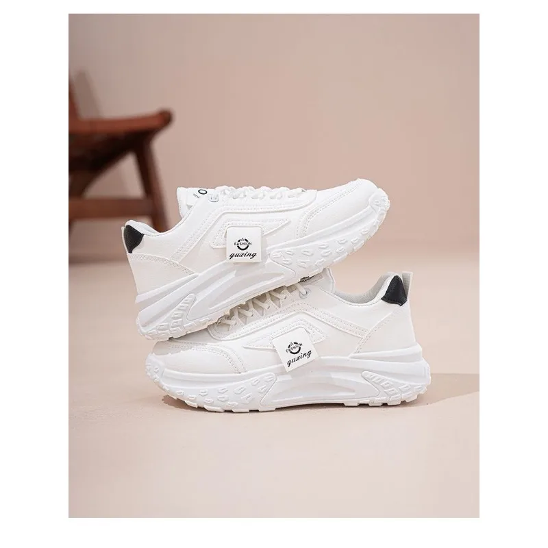 

Korean Style Women New Thick Sole Height Increasing Student Running Shoes All-mat Street Casual Platform White Sport Sneakers