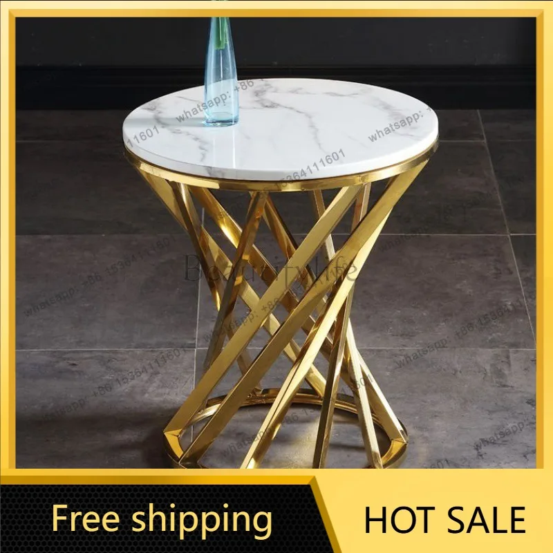 LS stylish and simple sofa gold-plated round few stainless steel marble rock slab corner few