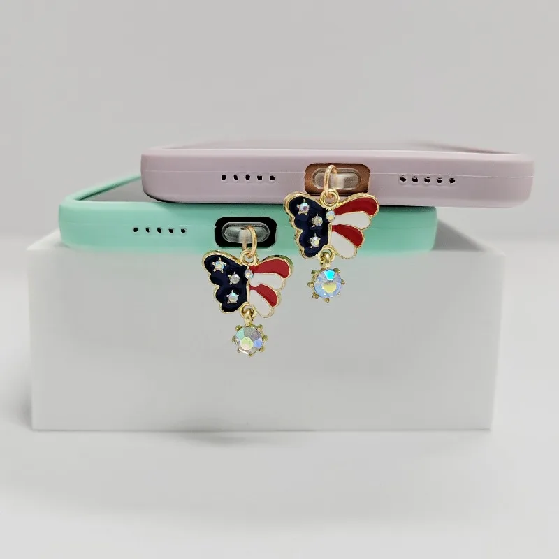 

INS Style Butterfly Dust Plug Charm Fashion Dreamy Charge Port Plug For iPhone Type C Dust Cap Women Pendant Phone Accessories