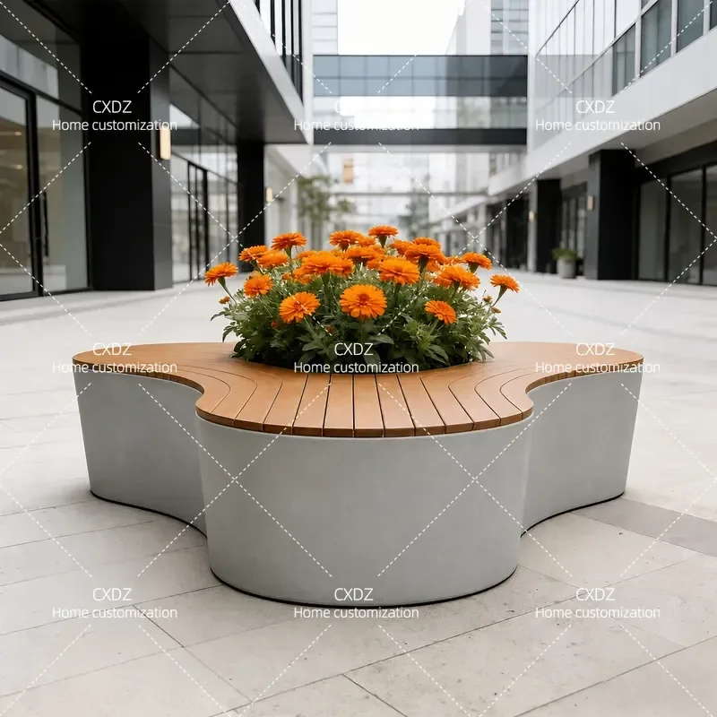 Outdoor Flower Box Seat Creative Special Shaped Planter Bench Leisure Chair for Mall Waiting Area Commercial Garden Furniture