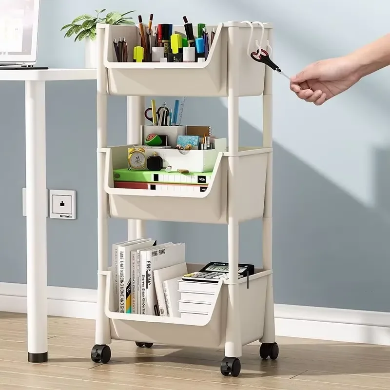 Simple Multi Layer Storage Cabinet with Wheels Floor Standing Shelf Household Children's Bookcase Against Wall Storage Rack