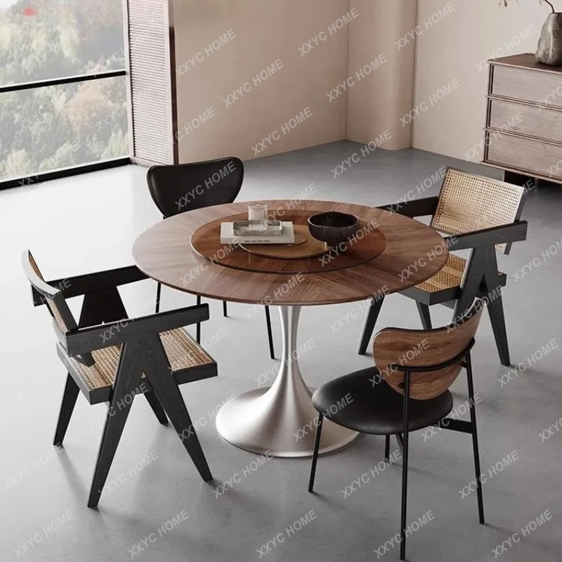L solid wood round dining table and chairs new stainless steel vintage  restaurant table