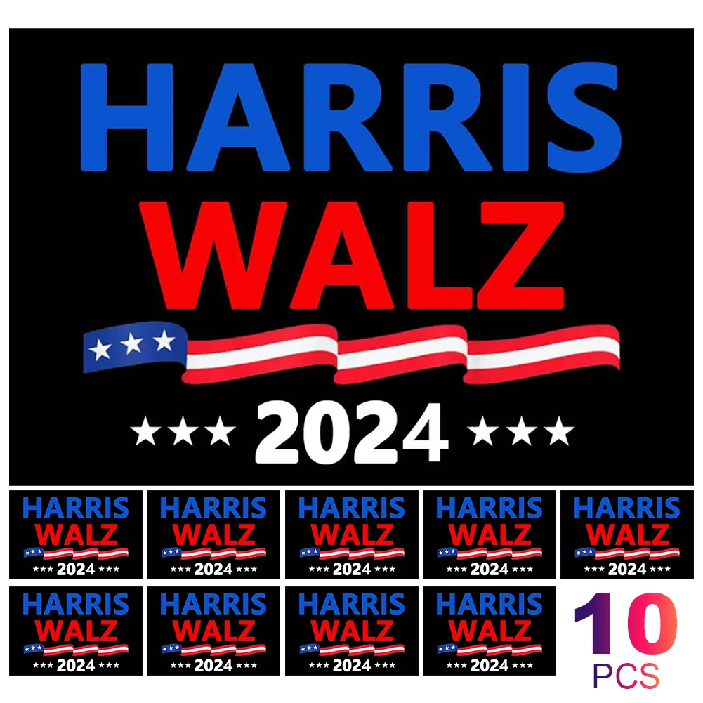 10 Pack Car Bumper Window Sticker Kamala Harris Tim Walz Laptop Bumper Decal Harris Walz Support Sticker Decal