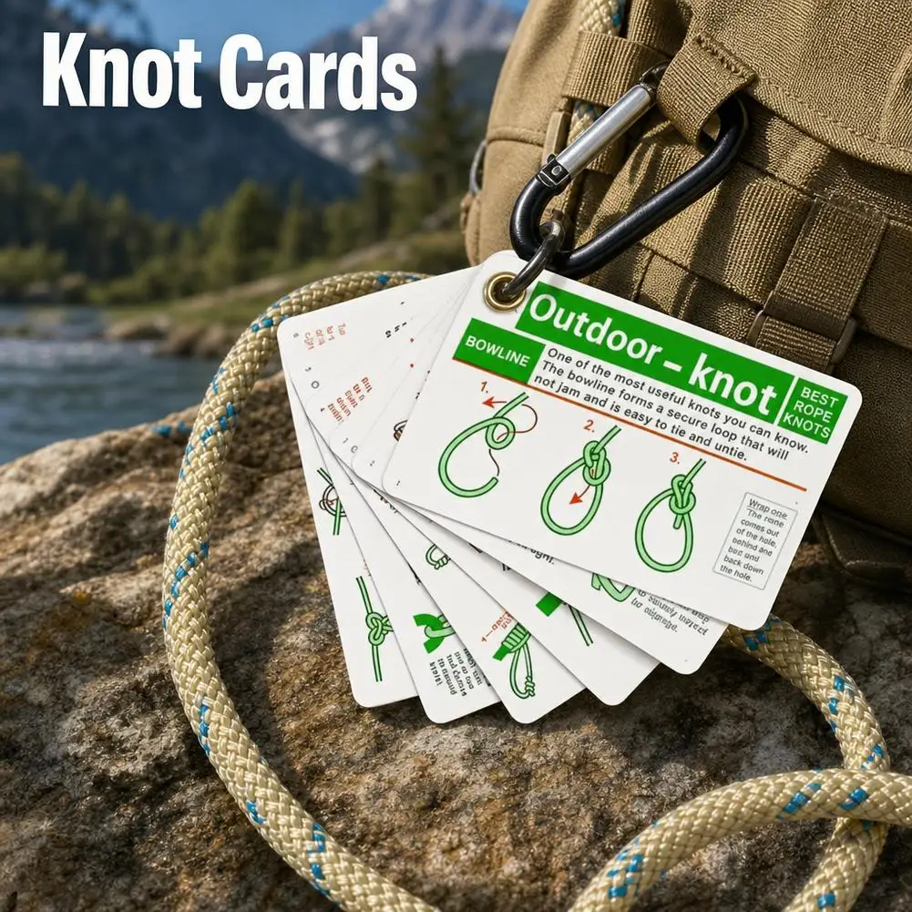 Outdoor Knot Reference Guide, Featuring 27 Essential Knots for Camping, Survival, And Fishing, with Premium D-Ring PVC Material