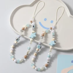 Korean Cute Star Pearl Beaded Phone Chain Hanging Cord Phone Charms Phone Strap Keychain For Phone Girl Rope Jewelry Gift