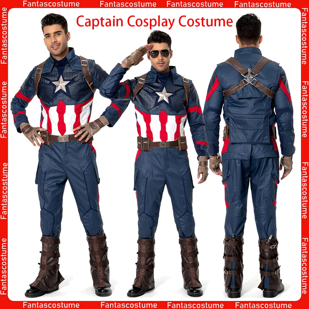 Männliche Steve Cosplay Kapitän Kostüm Rollenspiel Amerika Kleidung für erwachsene Männer Superhelden Kleidung Halloween Karneval Party Phantasie Anzug