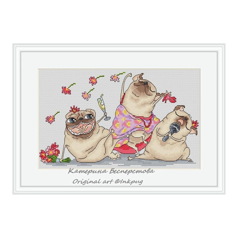 

Cross-stitch set Pug Dog gift 28ct, 18ct, 14ct, 11ct available as a printed fabric handcrafted material package