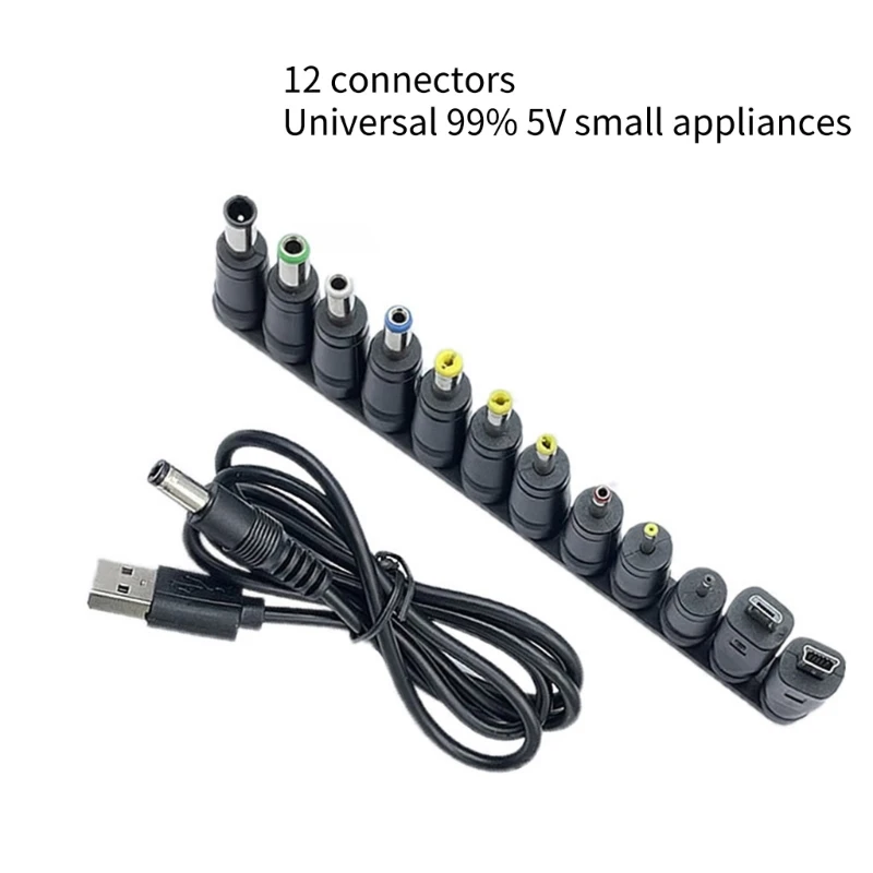 Universal USB to 5V DC Power Cord Charging Cable 5.5x2.1mm Jack With 12 Interchangeable Plug Adapter Micro USB Mini USB DC Plug