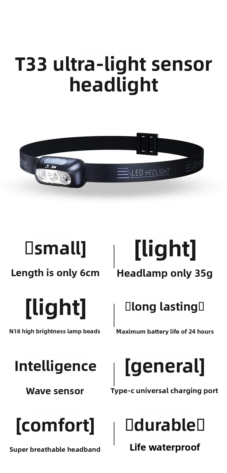 Super Bright Mini Headlamp - Waterproof LED Headlight with Sensor Control for Fishing & Camping