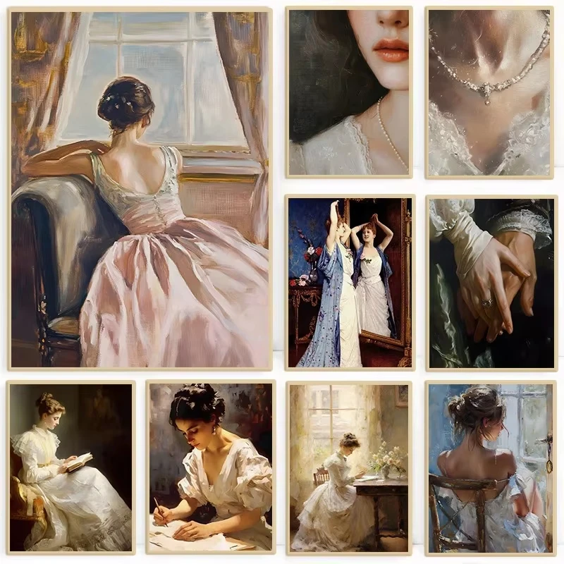 Oil Painting By Numbers Victorian Elegance Women Frameless Canvas Prints Vintage Noble Lady Wall Decor For Room Hoom Hotel