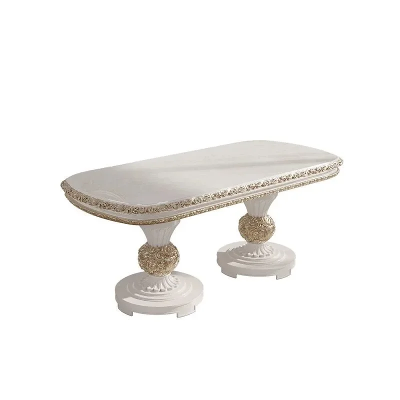 

French court solid wood dining table and chairs American light luxury oval carved dining table modern simple living room dining