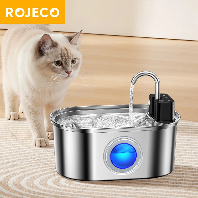 【セール中】? ROJECO 3.2L ステンレス鋼猫水噴水ワイヤレスセンサースマート自動犬水ディスペンサー水飲み場 4000mAh