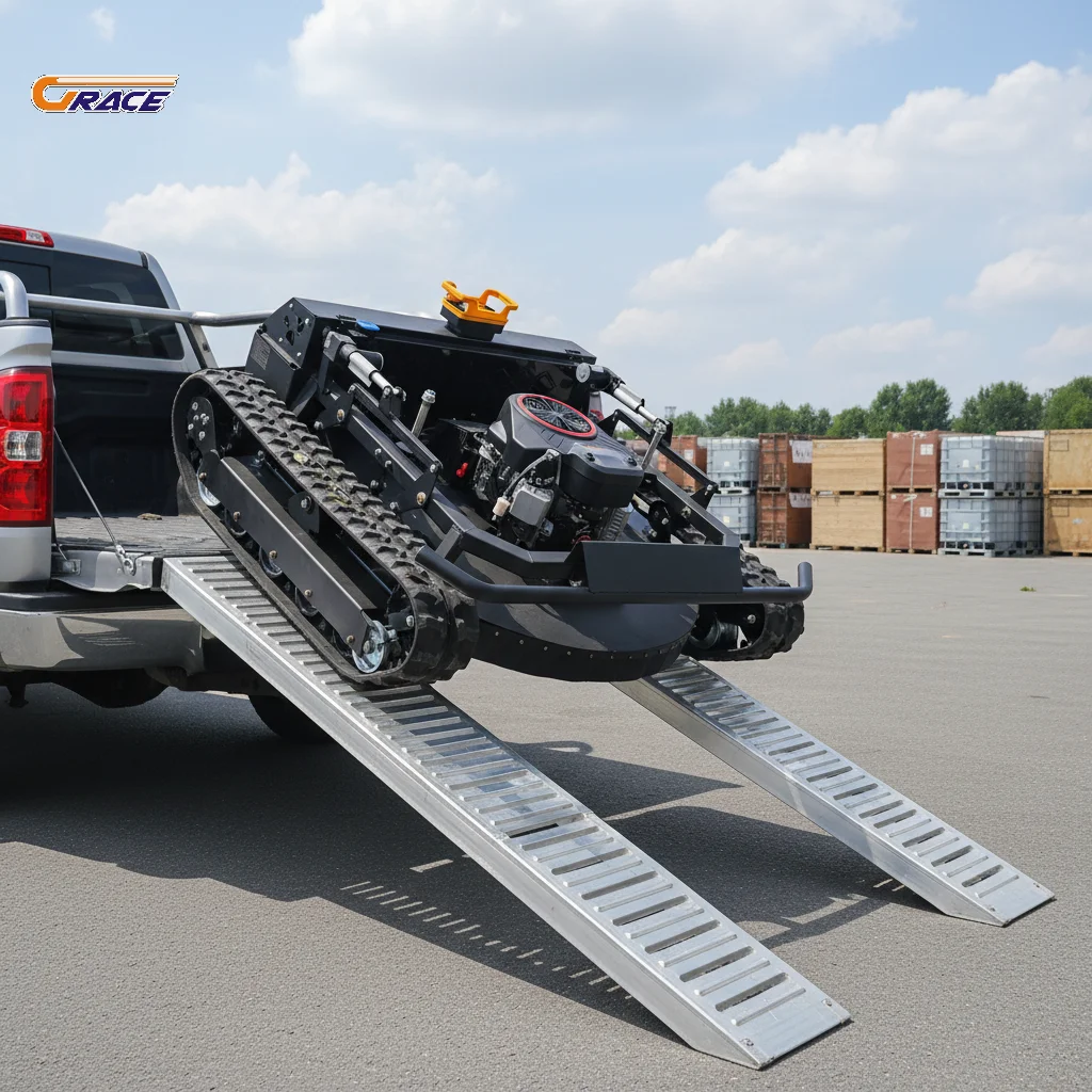 

Tracked RC Lawn Mower for Slope Muddy Terrain Farm Orchard Grass Trimming