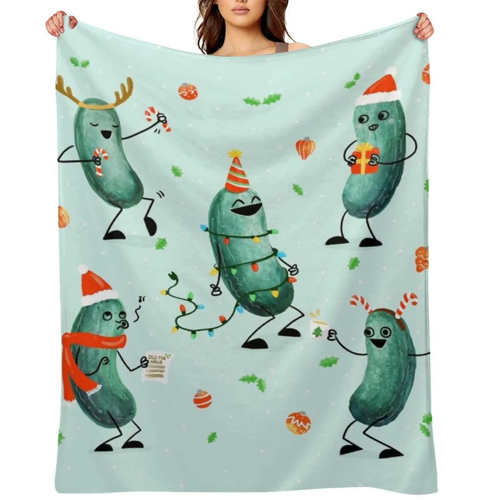 

Holiday Pickle Party! Throw Blanket warm winter Cute bed plaid for sofa Blankets
