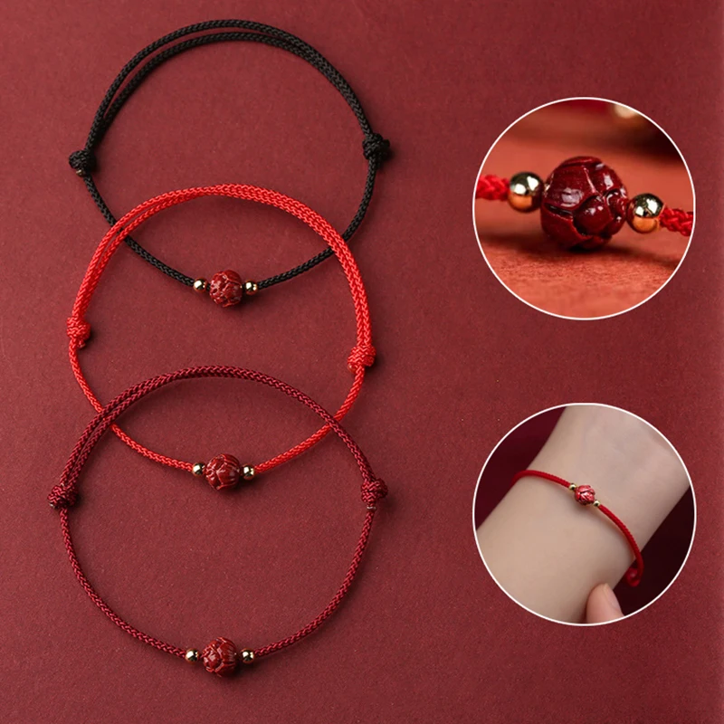 Tibetan Buddhist Lotus Beaded Bracelet Handmade Braided Adjustable Lucky Red Thread Charm Bracelets For Women Men Couple Jewelry