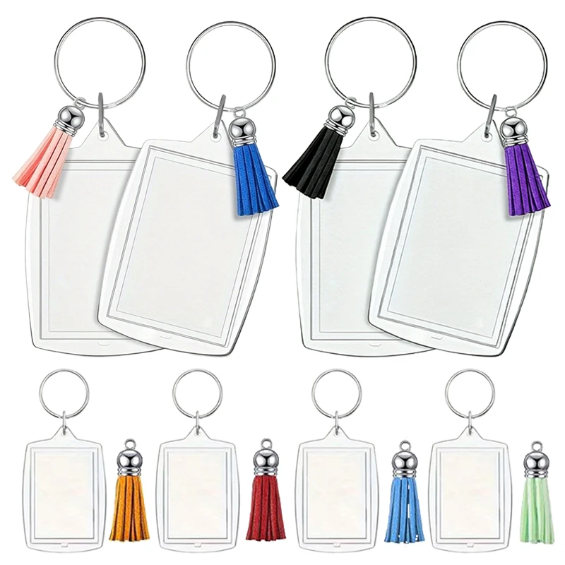 Bulk Pack of 10/20 Blank Acrylic Photo Keychain with Tassel DIY Picture Holder Graduation Family Keepsake and Party Favor TMZ
