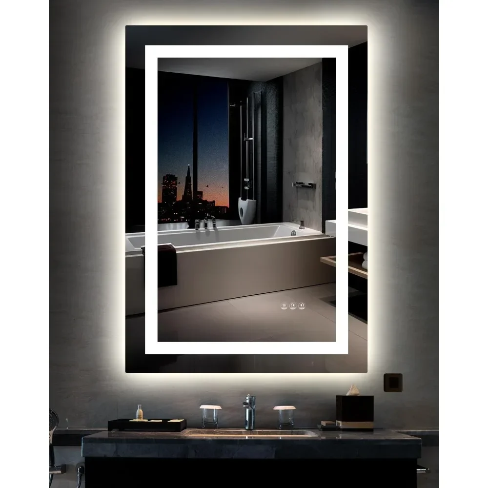 

LED Bathroom Mirror 32"x 40" with Front and Backlight, Dimmable Wall Mirrors with Anti-Fog,Shatter-Proof 3 Colors,