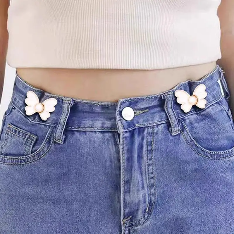 2 Stück Schmetterlings-Taillenschnallen mit Perlendekor und nagelfreiem, abnehmbarem Design, perfekt zum Anpassen lockerer Jeans im Alltag. – Detail 8