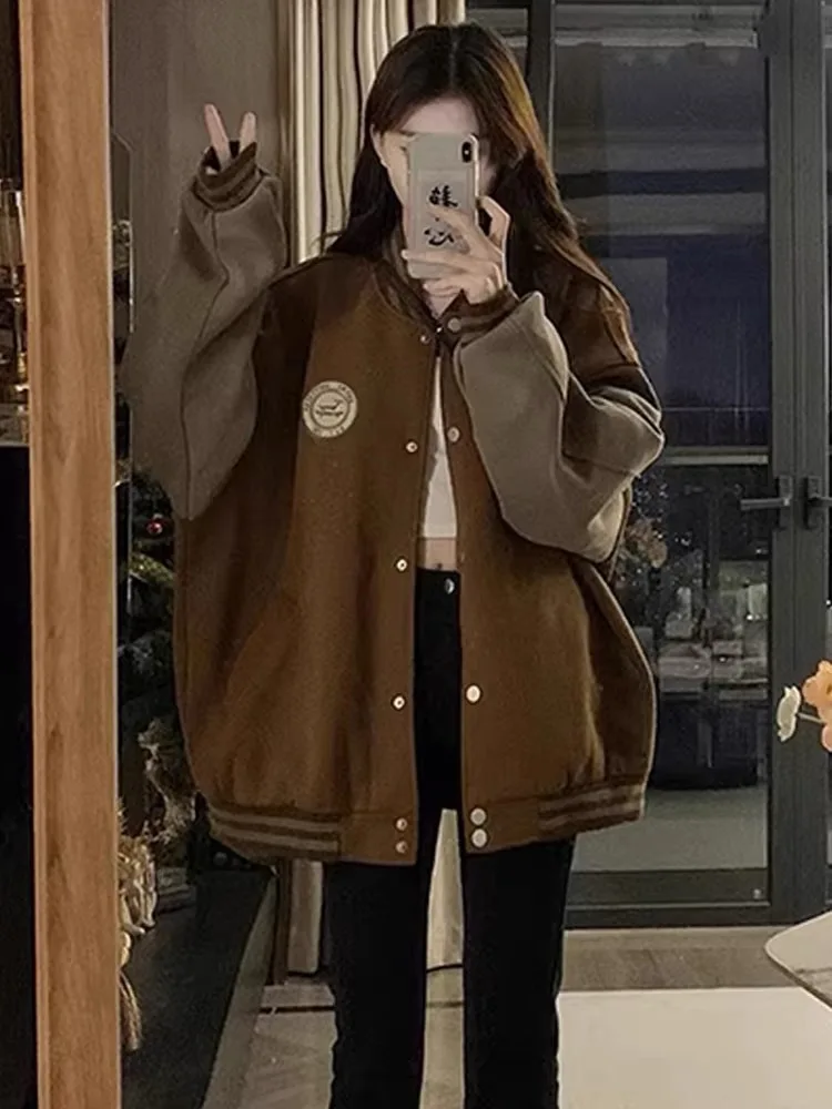 

Autumn Woman Jackets Decorated Printed Heating Material Colored Topcoat Personality Handsome Looks Fabric Waist-Cinching Baggy