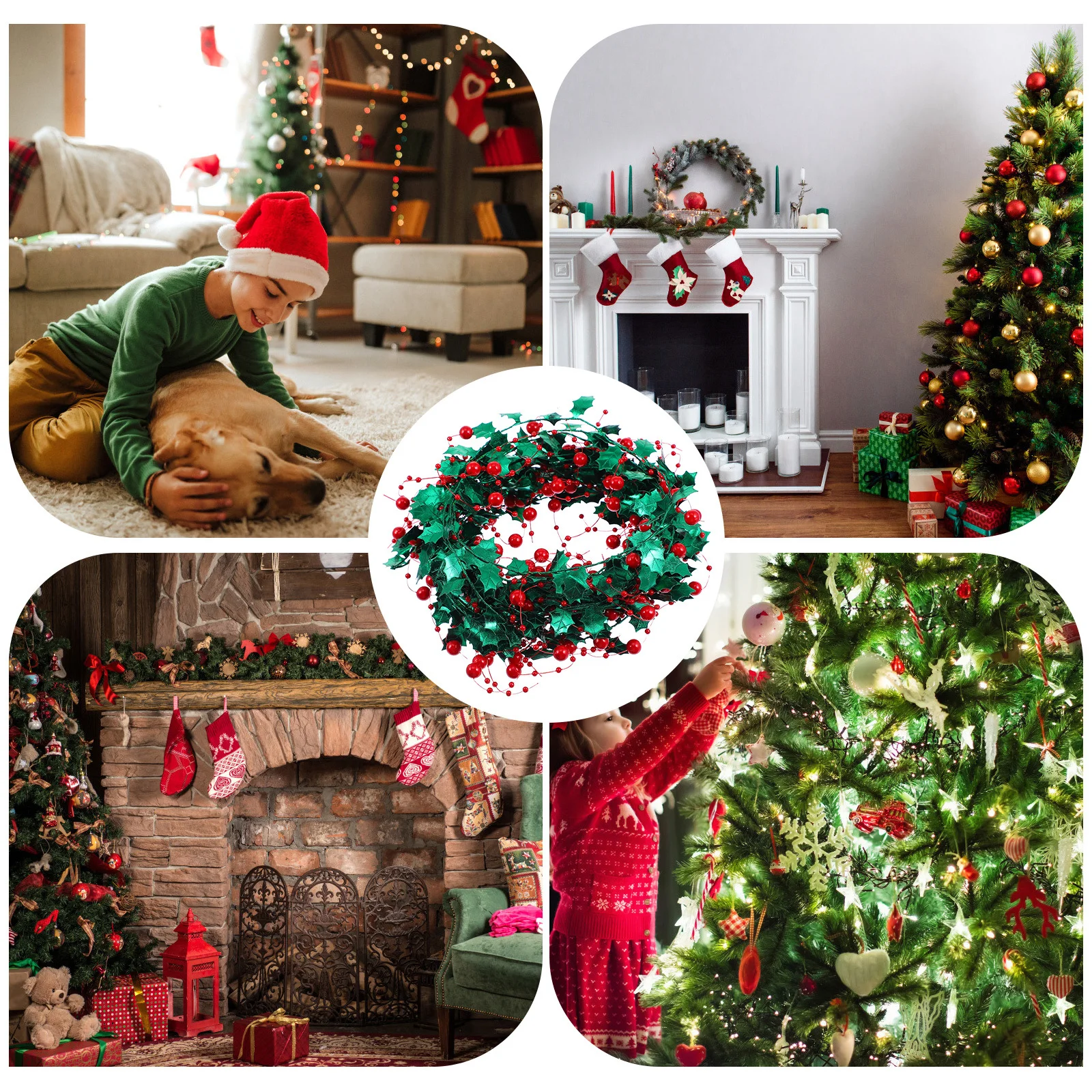 

1 Roll Red Berry Tinsel Wire Garland Christmas Decoration For Tree Party Diy Craft Holiday Home Xmas Ribbon Party Decorations