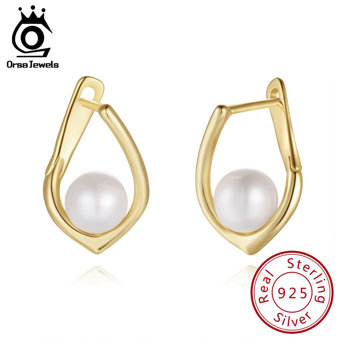 

ORSA JEWELS 925 Sterling Silver Shell Shape Pearl Earrings for Women Elegant Freshwater Pearl Geomety Ear Buckle Jewelry GPE68