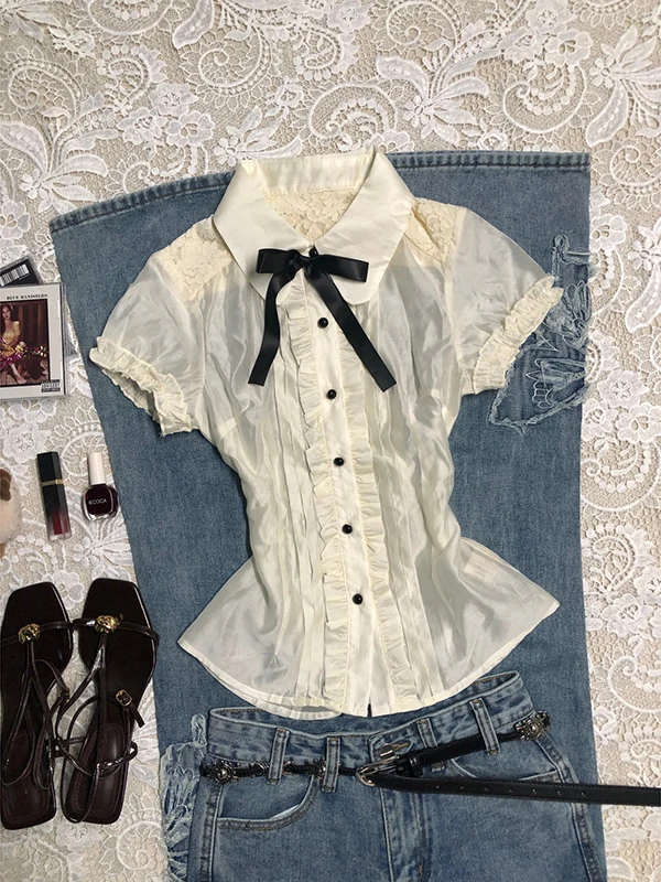 

Ele кружевной кукольный воротник irt, женский летний винтажный красивый топ BaoYao для девочек, оригинальный дизайн, смесь хлопка