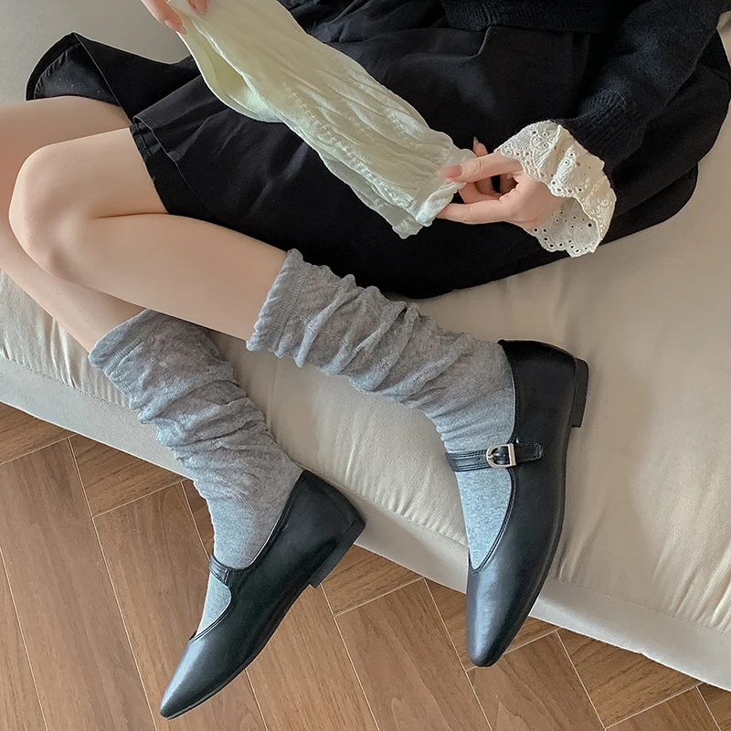 Women Stockings New Preppy Style Solid Color Knee High Socks For Woman Casual Fashion Thin Breathable Loose Socks Ladies Comfy