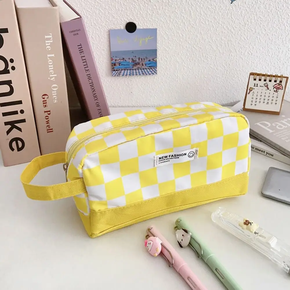 Checkboard Stationery Student Large Capacity Cosmetics Storage Desktop Organizer Plaid Pencil Bag Pencil Case Pencil Pouch