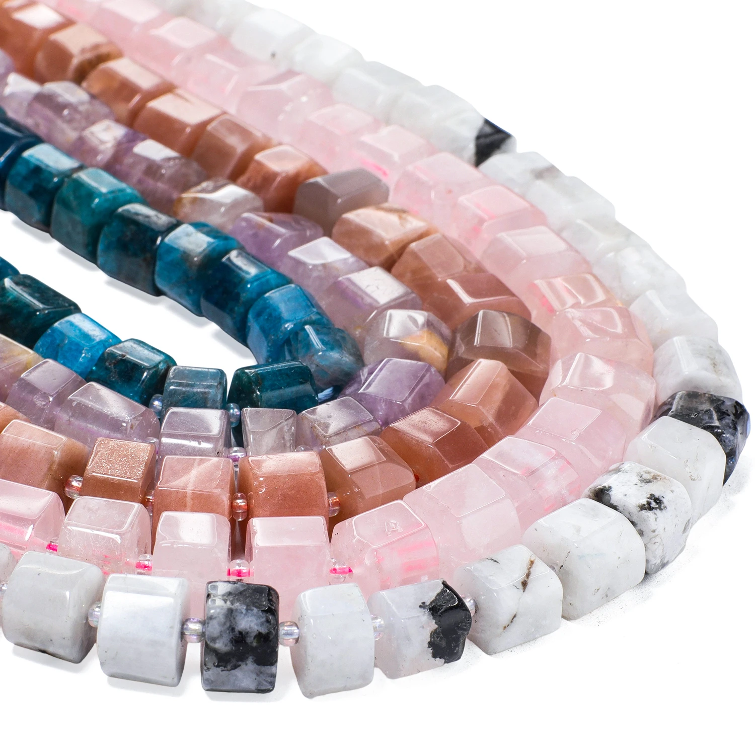 9-13mm Cylindrical Shape Natural Stone Beads Faceted Amethyst Rose Quartz Apatite Prehnite Jade Agate Beads for DIY Bracelet