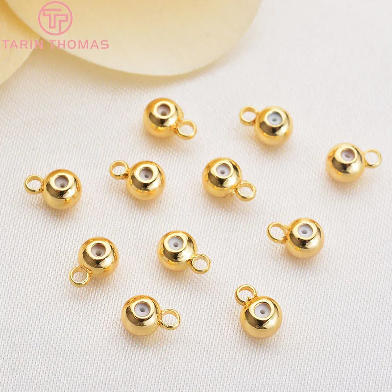 

(3084)20PCS 3MM 4MM 24K Gold Color Plated Brass with Rubber Hanging Beads High Quality DIY Jewelry Making Findings