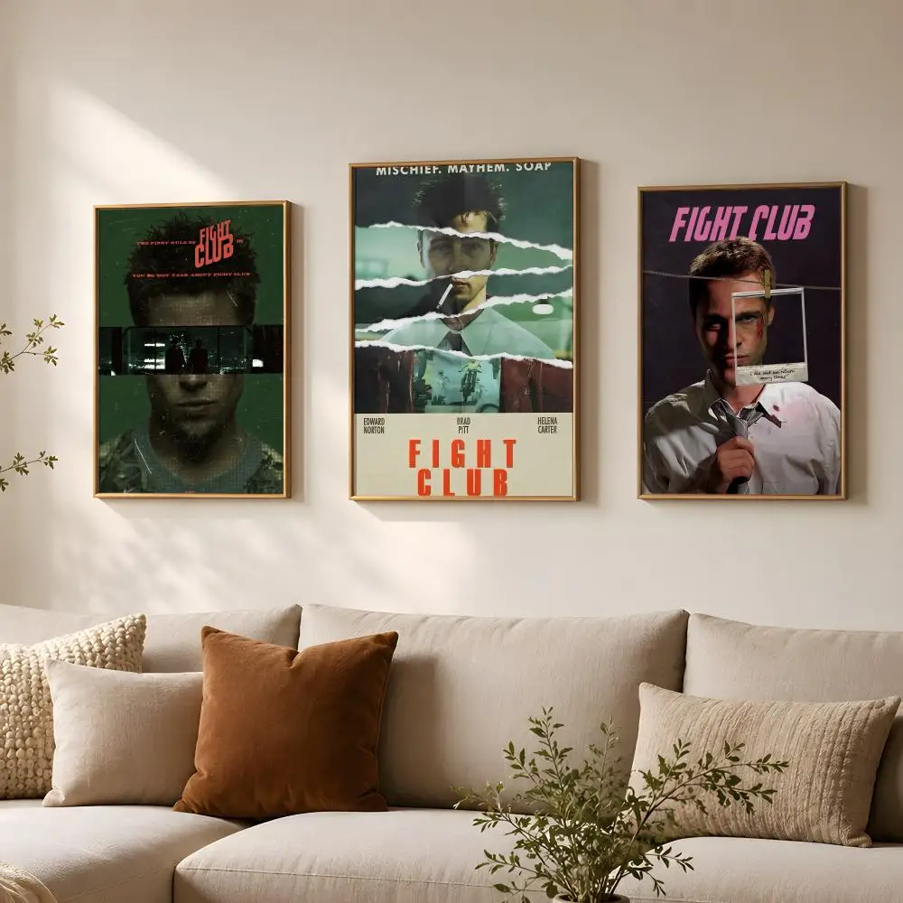 Movie F-Fight Club-b Poster Vintage Self Adhesive PP Wall Art for Living Room Bar Bedroom Home Decor Gift
