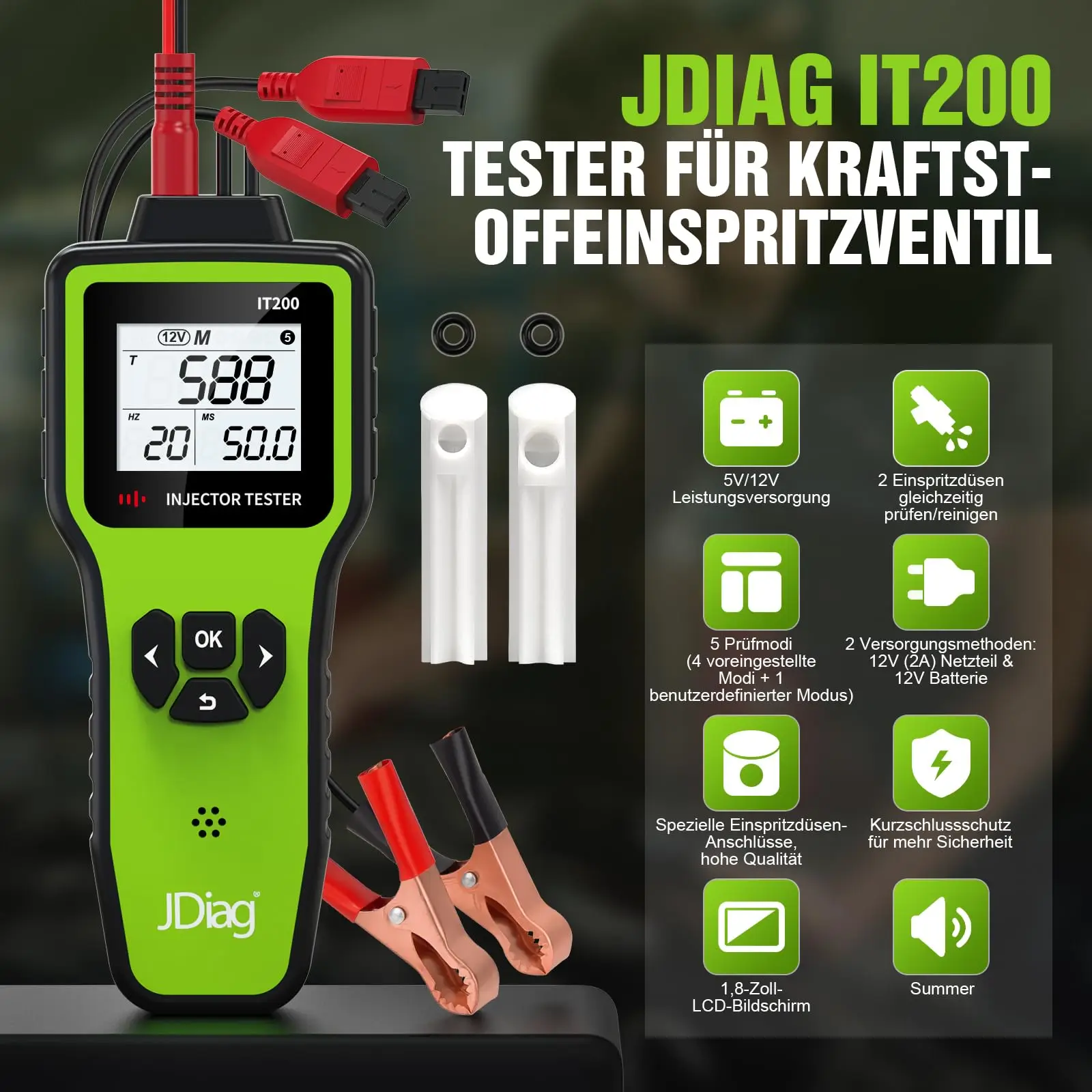 Universal Fuel Injector Tester Cleaner Kit, Fuel Injector Tester 4 Preset & 1 Custom Modes, Dedicated Injector Connectors And 12V/5V Output Power For DIY Fuel Injector Cleaning