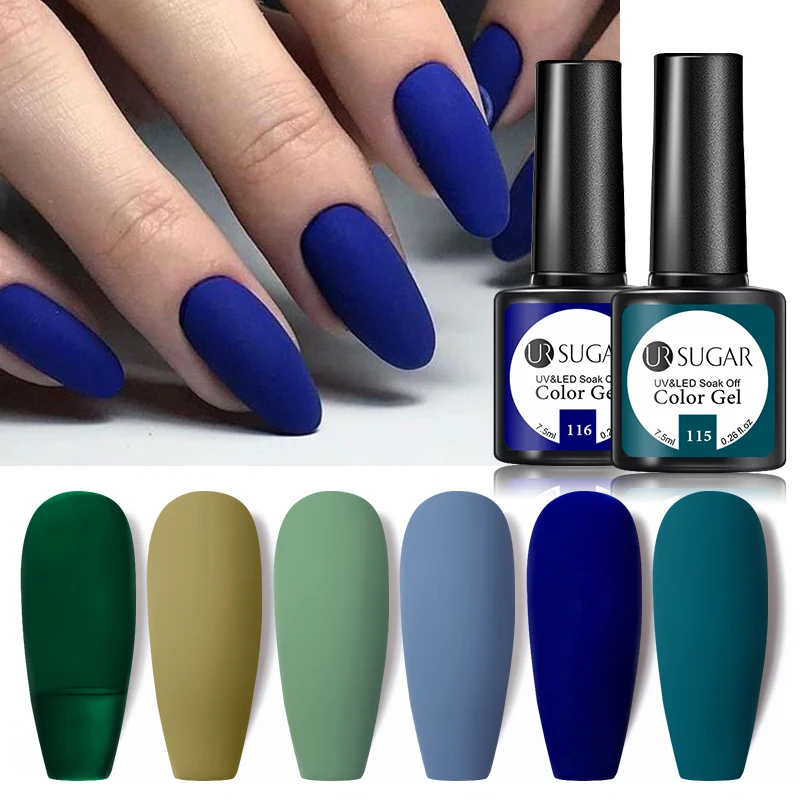 UR SUGAR 7.5ml Matte สีฟ้าสีม่วง Dark สีเจลเล็บ HYBRID สําหรับฐานเจล Top Coat Soak Off UV LED เล็บเล็บ