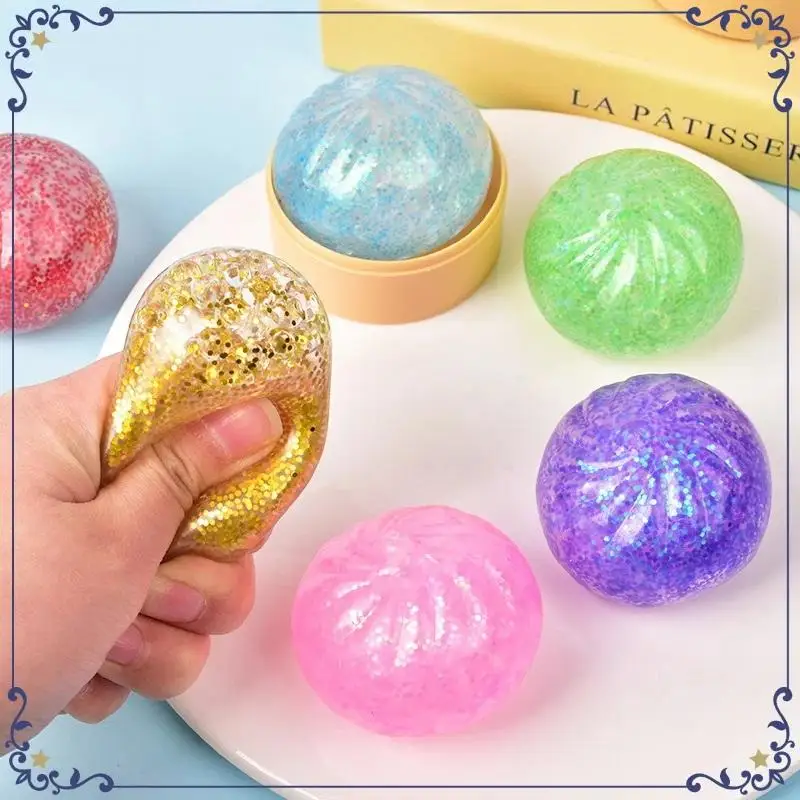Glitter Mochi Steamer Bun Stress Reliever Soft Sensory Fidget Toy for Kids Adults Anxiety Relief Office Desk Decor