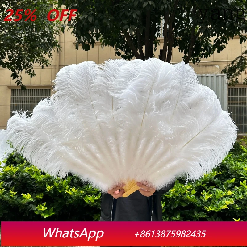 

Foldable White Ostrich feather fan 13Bone Big Hand Feather Crafts Fans for Stage Performance Dancer Show Wedding Party Props