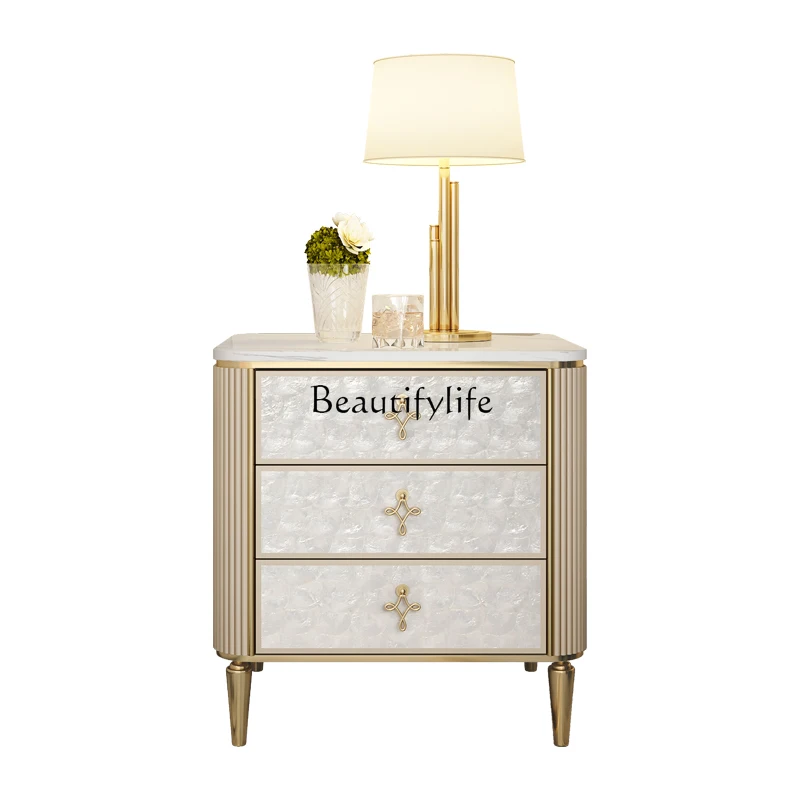 

American light luxury bedside table simple modern bedroom solid wood wind marble design bedside table