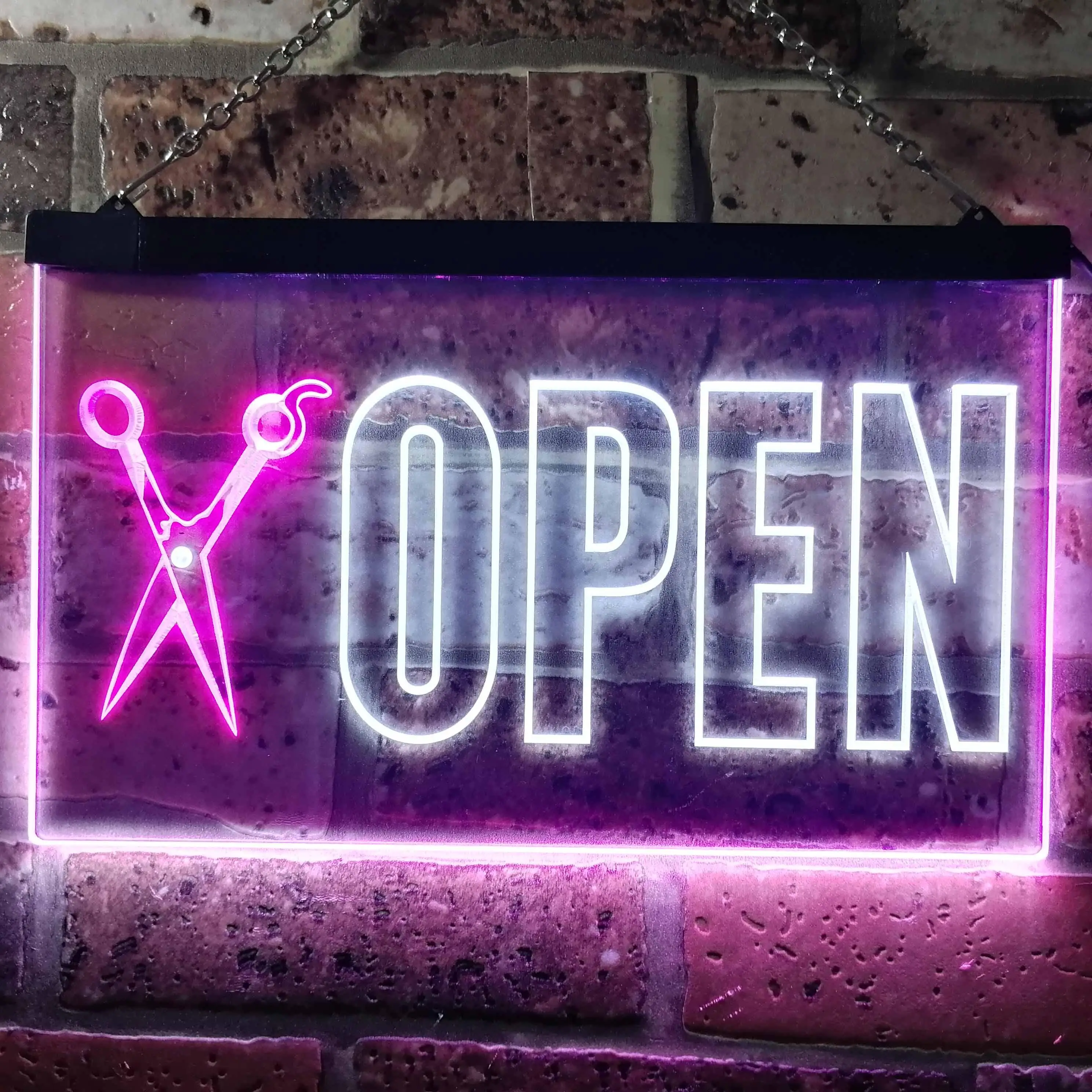 Open. with Barber Shop Scissor Dual Color Led Neon Sign st6-j0753