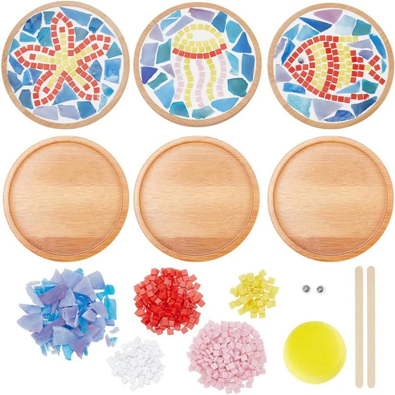 

3 Set DIY Mosaic Craft Kit Bamboo Coasters Kits For Adults Beginner, With Blank Base Tray For Handmade Art Home Decor