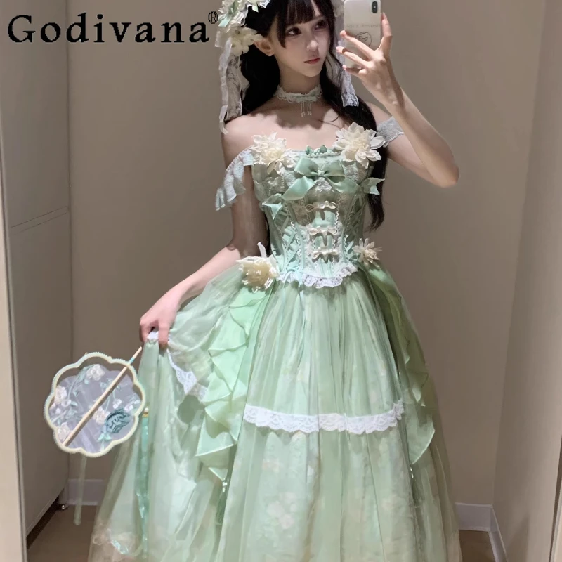Китайское зеленое вечернее платье Лолиты для женщин, супер фея, красивое платье для дня рождения, женское платье принцессы Лолиты для взрослых