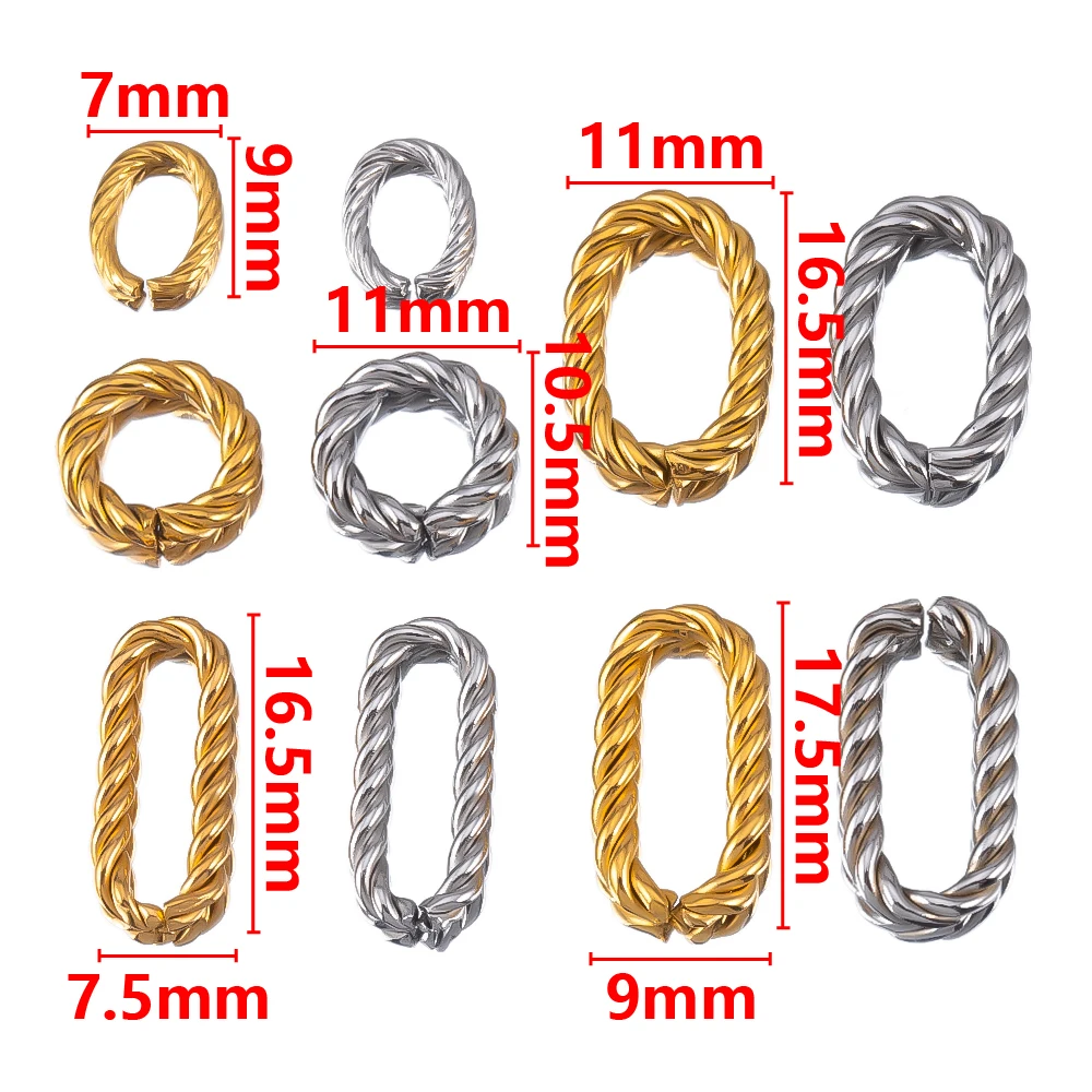 10Pcs Stainless Steel Oval Charms Geometric Jewelry Connector Jump Rings Set - Twist Open for Necklace Bracelet Making Accessory