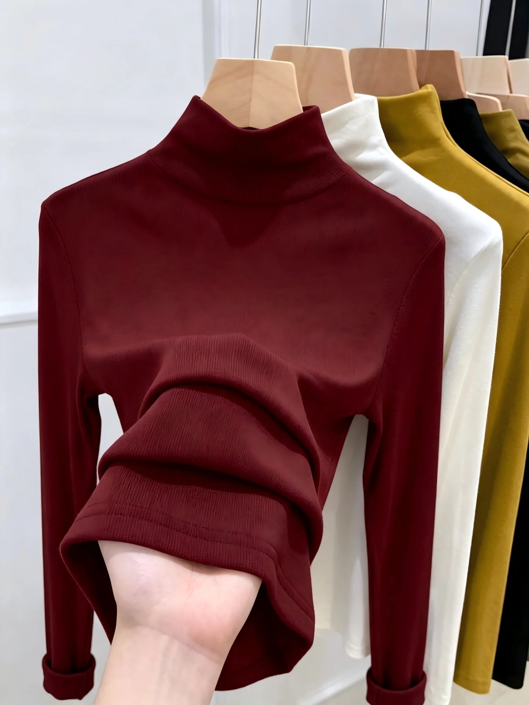 Fashionable White High Neck Long Sleeve T-Shirt Women's Autumn Winter Korean Style Warm Slimming Base Layer Shirt