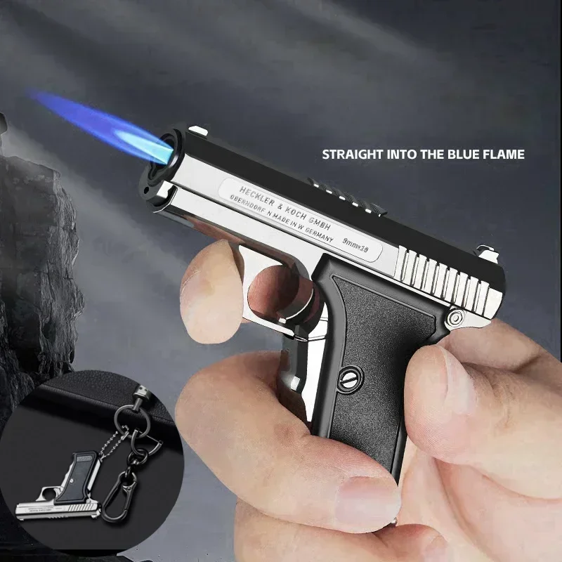2025 Portable Metal Windproof Pendant Lighter Outdoor Spray Blue Flame Torch Inflatable Lighter Cigarette Accessories Men's Gift view 3
