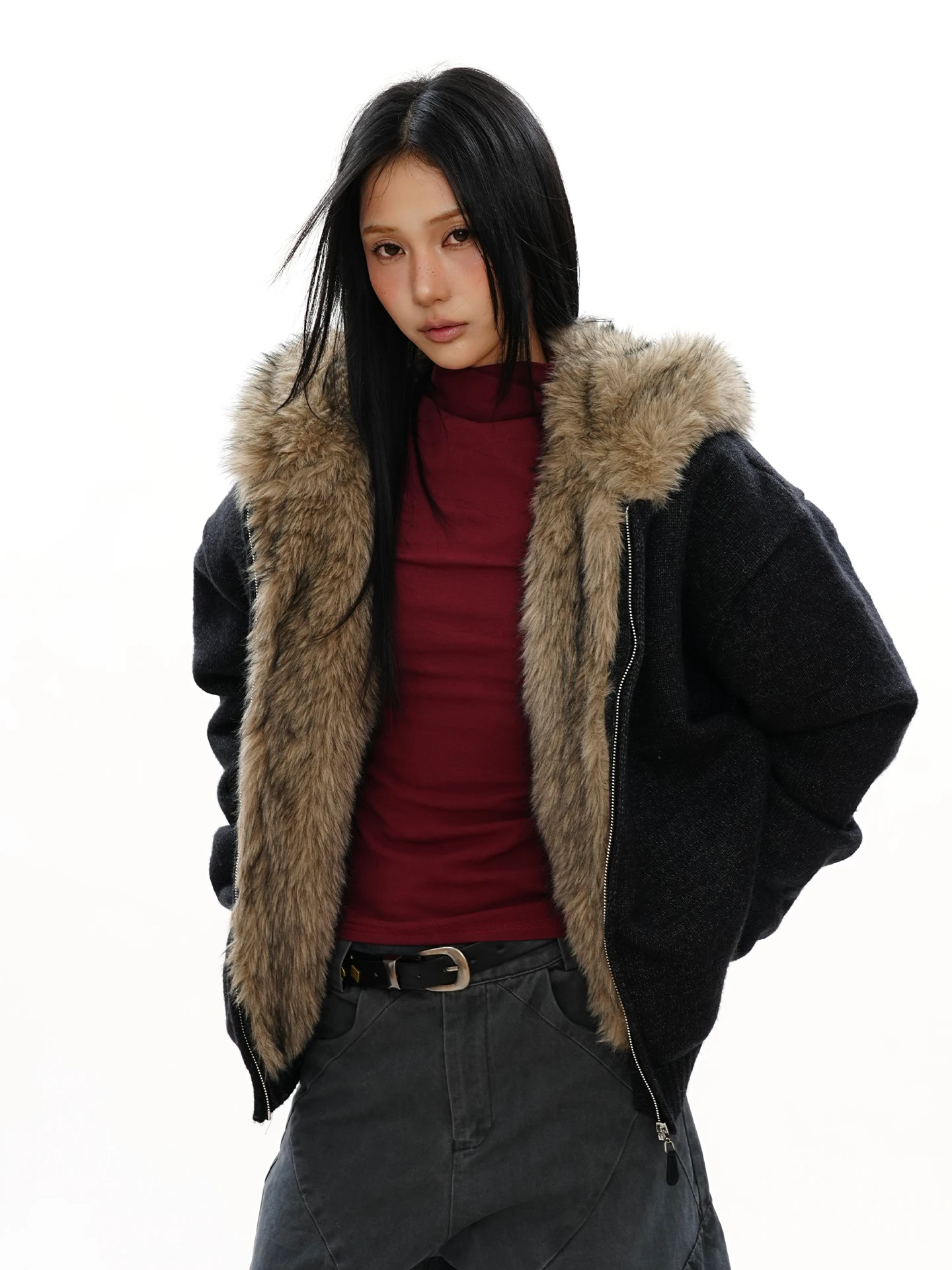 

Женская зимняя теплая куртка-свитер S3T5 Mountain Eagle с капюшоном на флисовой подкладке, в американском ретро-стиле, с длинными рукавами, на молнии