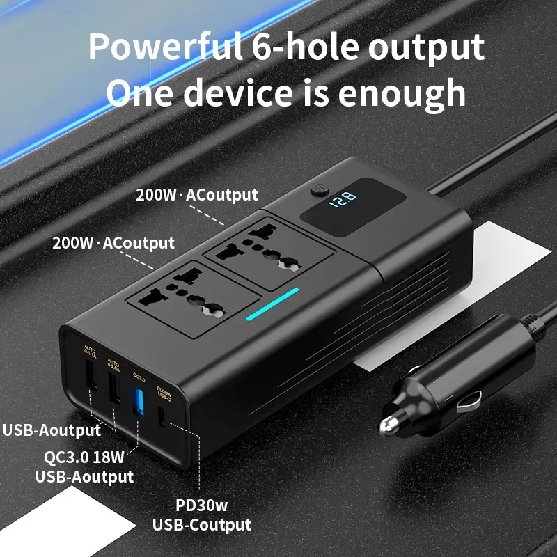 MultiFunction Car Inverter 12V to 110/220V Converter with USB Fast Charging Port for Laptop, Vehicles, Camping інвертор