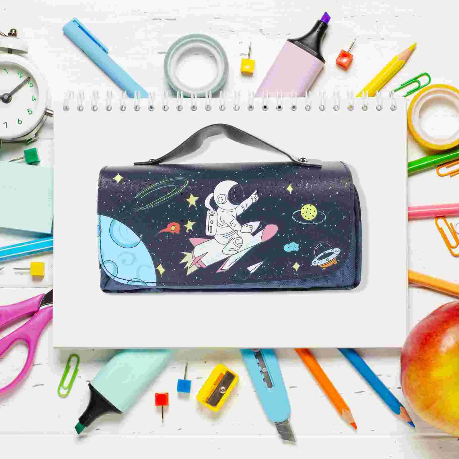 Pencil Case Pencils for Kids Space Themed Stationery Box Multi-function Pouch Canvas Student Bag