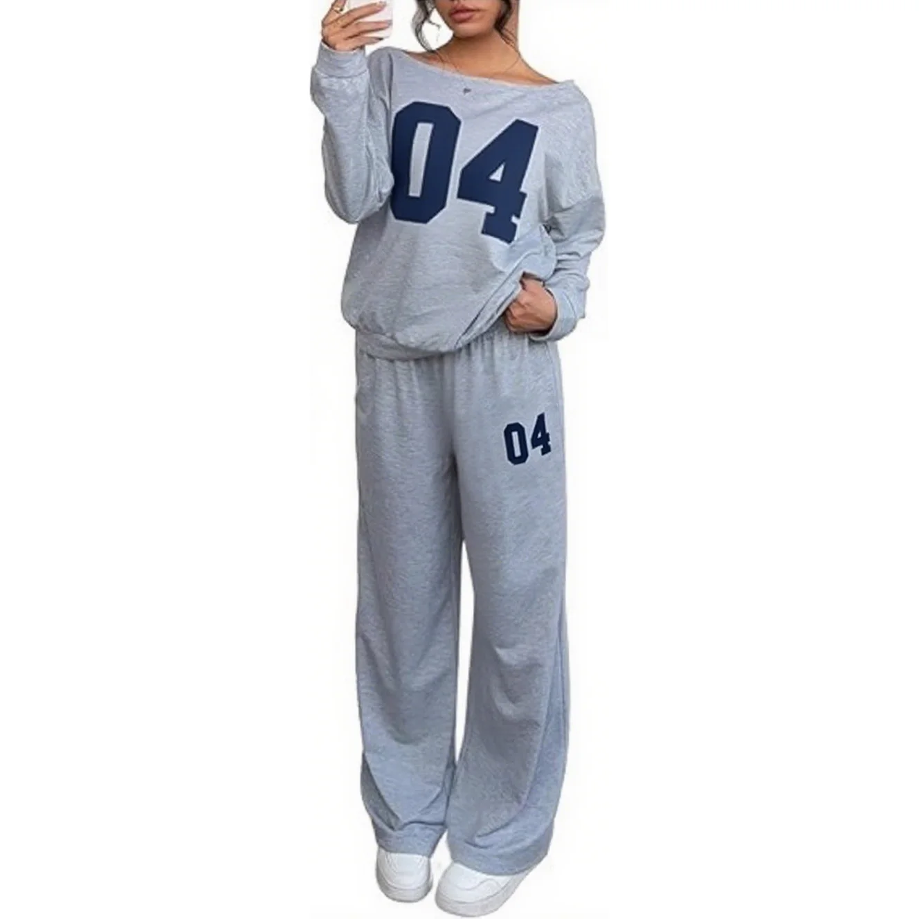 

Casual Women’s Two Piece Outfits Long Sleeve Number Print Graphic Tops and Pants Set Basic Alternative Clothing