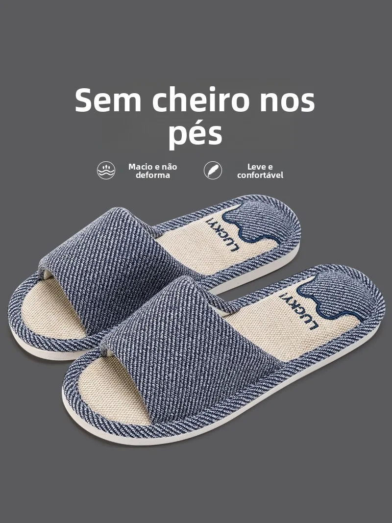 Chinelos de Linho Lidan Unissex para Uso Interno, Confortáveis, Antiderrapantes, com Salto Baixo e Bico Redondo, para Todas a...