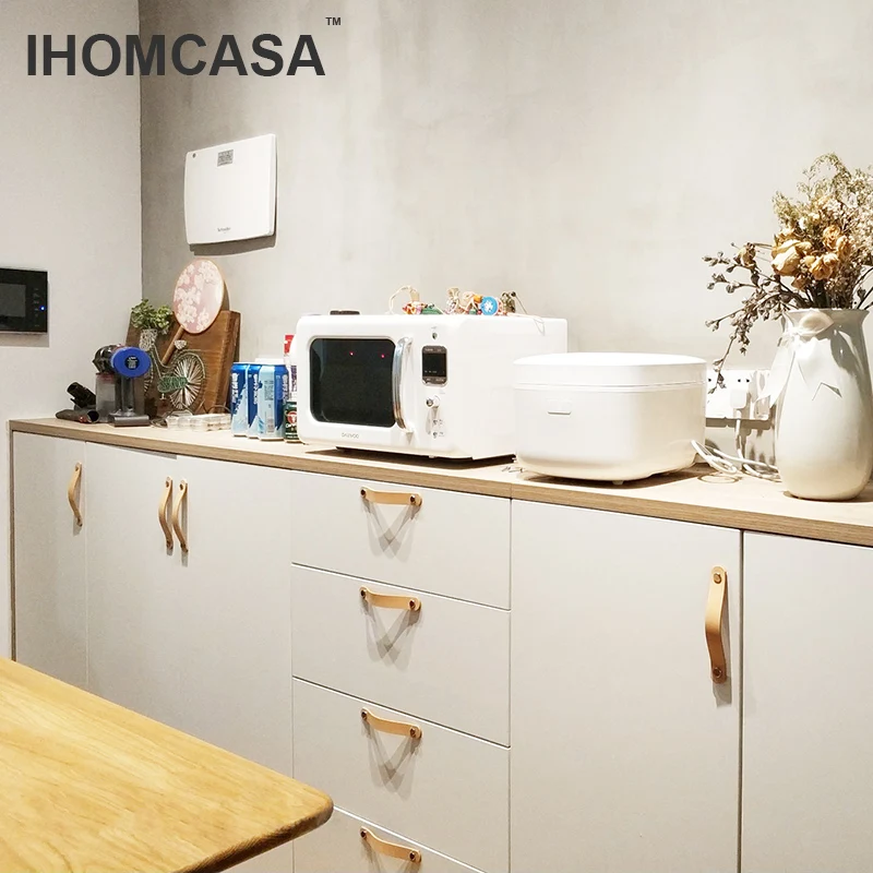 IHOMCASA Nordic Thick Leather Cabinet Handles Drawer Pulls Knob Door Handle for Furniture Cupboard Wardrobe Kitchen