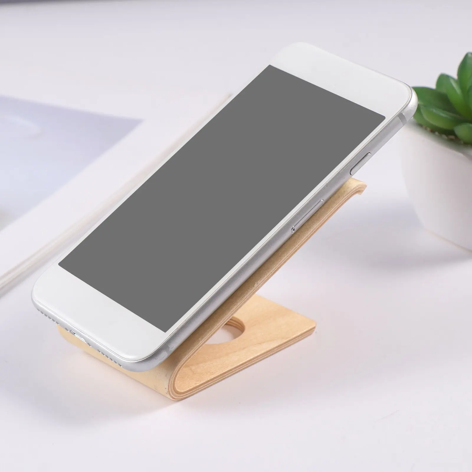 Wooden Phone Bracket Basswood Portable Mobile Stand Holder Universal Support for Phones Tablets Video Watching Desk view 2